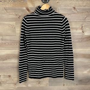 Halogen 100% Cashmere Black White Striped Turtleneck Sweater